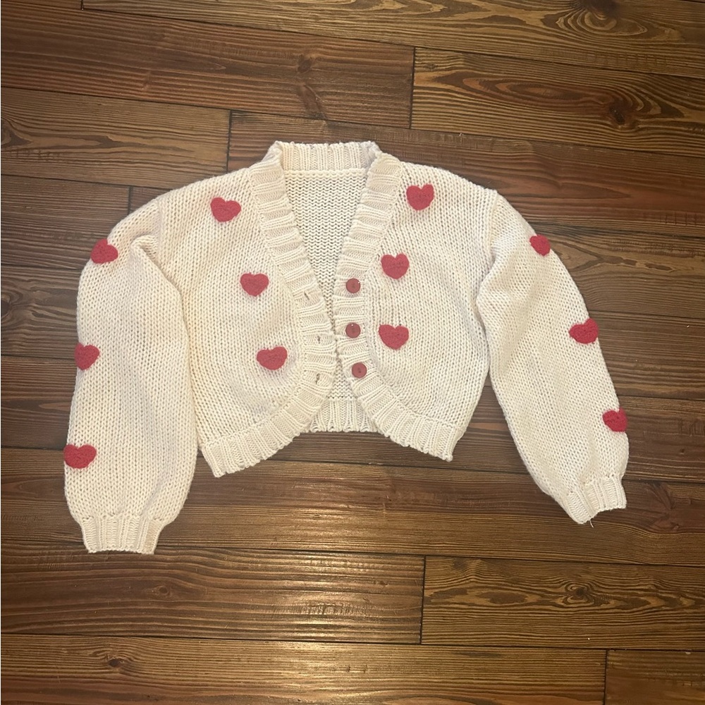 Heart Patterned Cream Cardigan - Picture 1 of 4